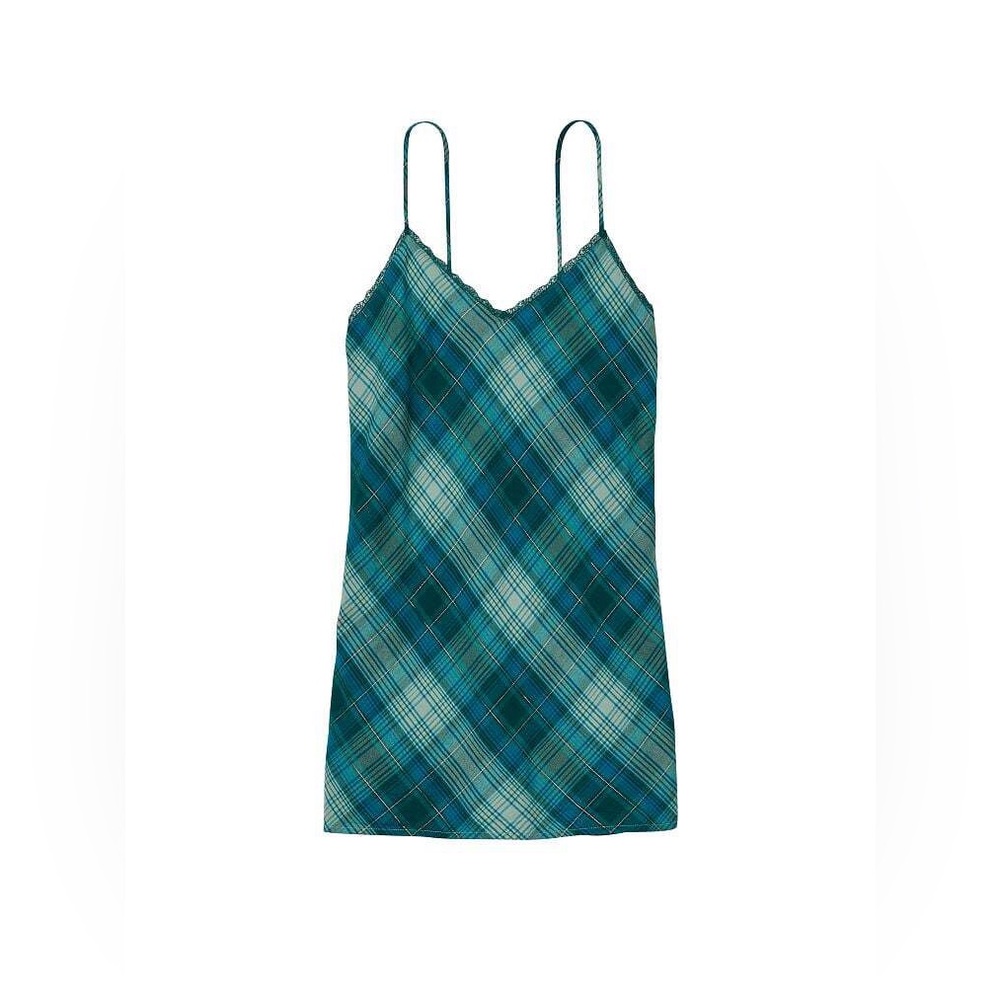 VICTORIA’S SECRET Flannel V-neck Slip Dress Plaid - Size M - NEW - Teal